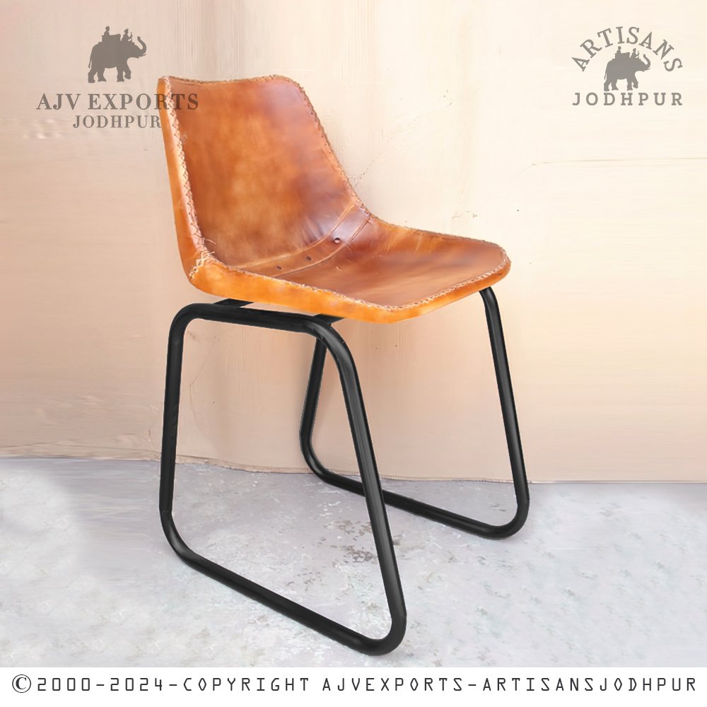 Vintage Leather Chair with Metal Base