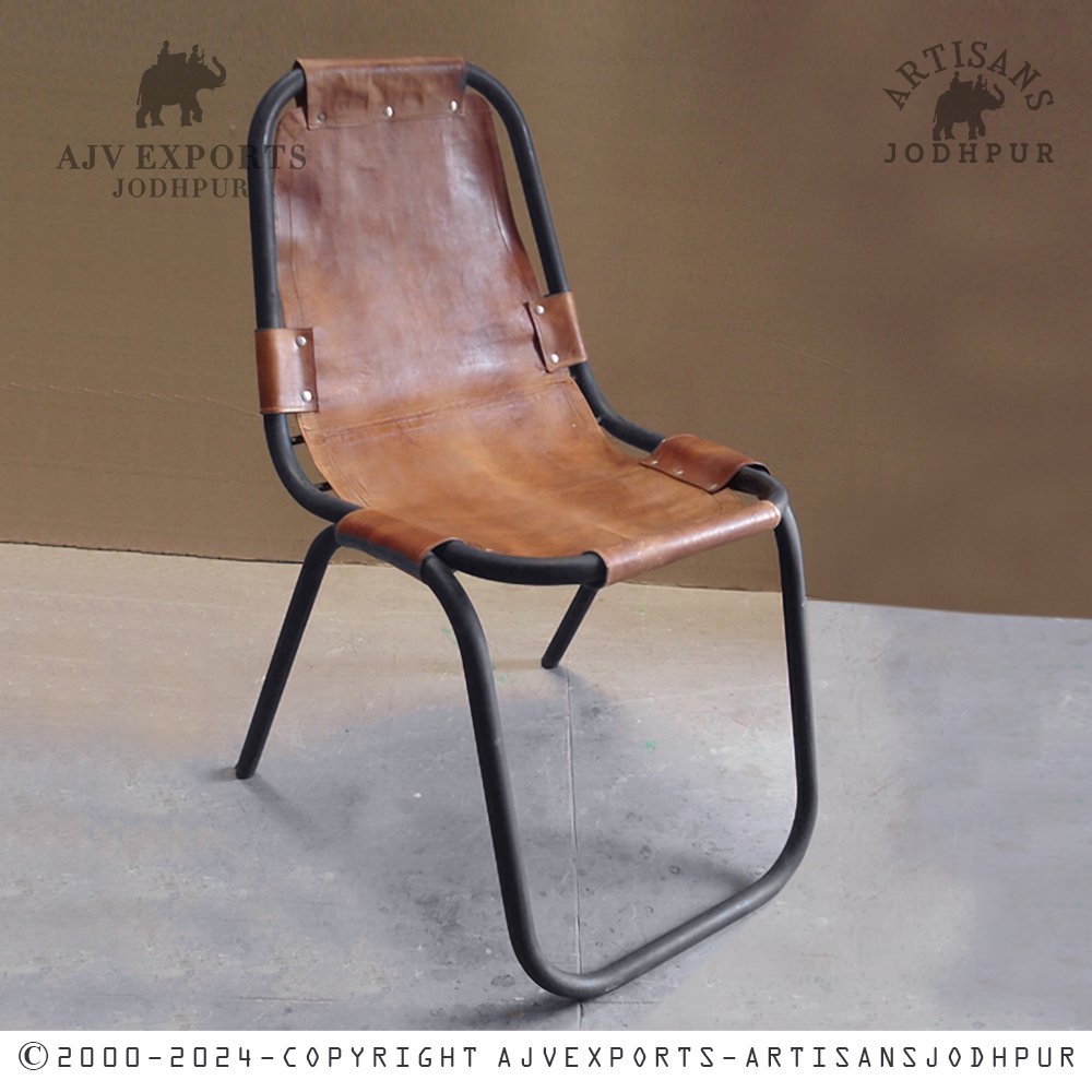 Industrial Leather Chair with Metal Frame