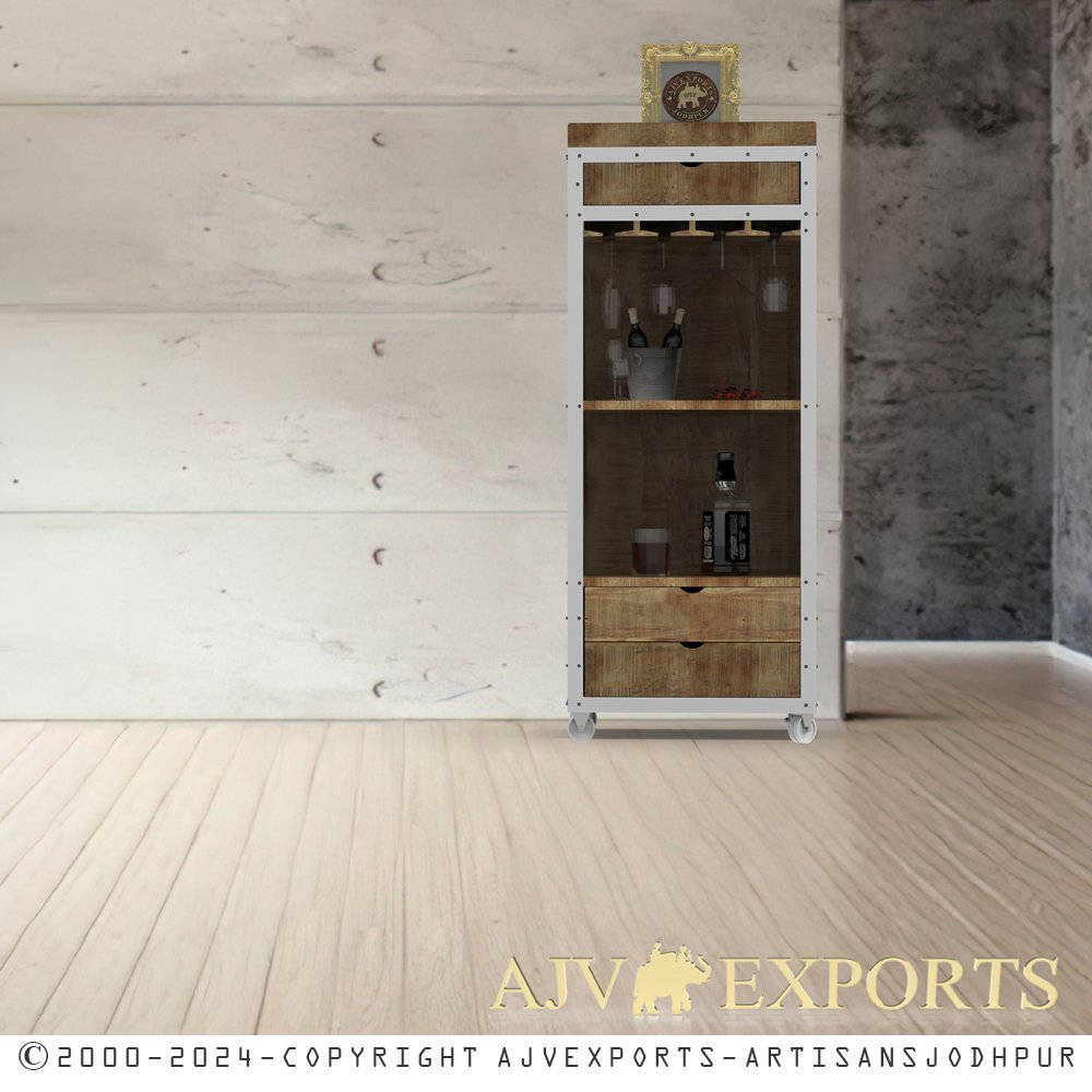Industrial metal and wood Bar cabinet