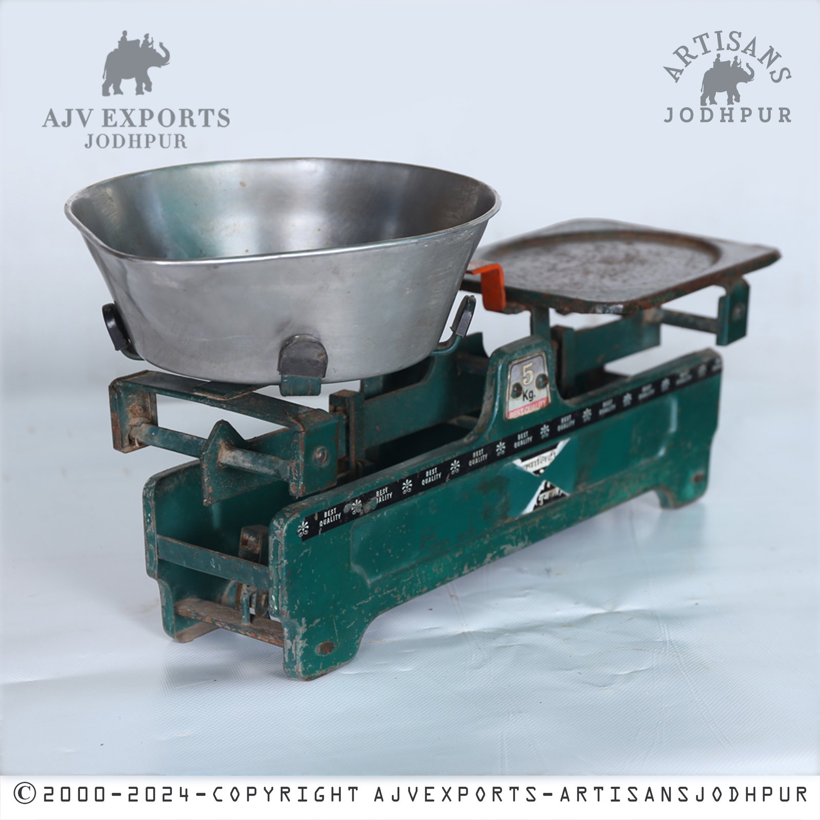 Antique green weighing scale
