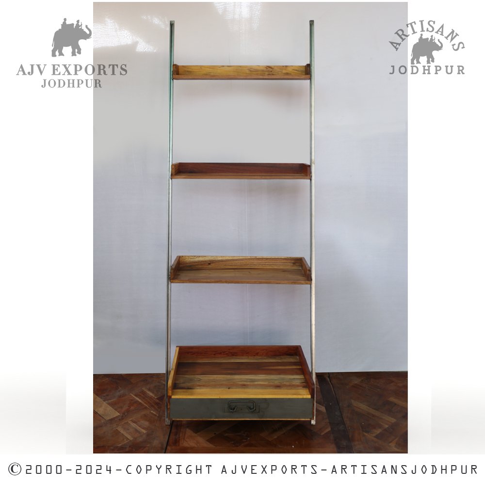 Industrial Ladder Style Shelf with Wooden Trays