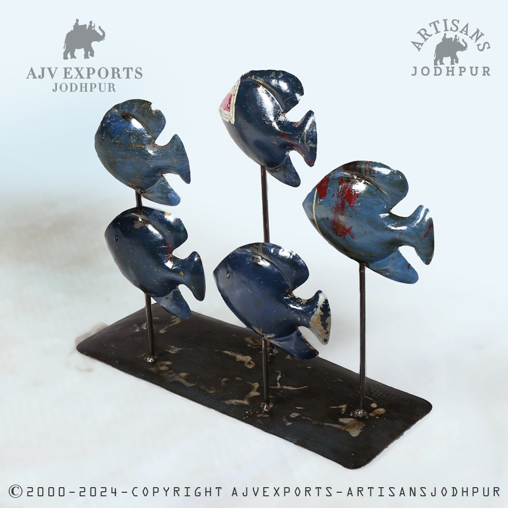 Metal Fish Group Sculpture