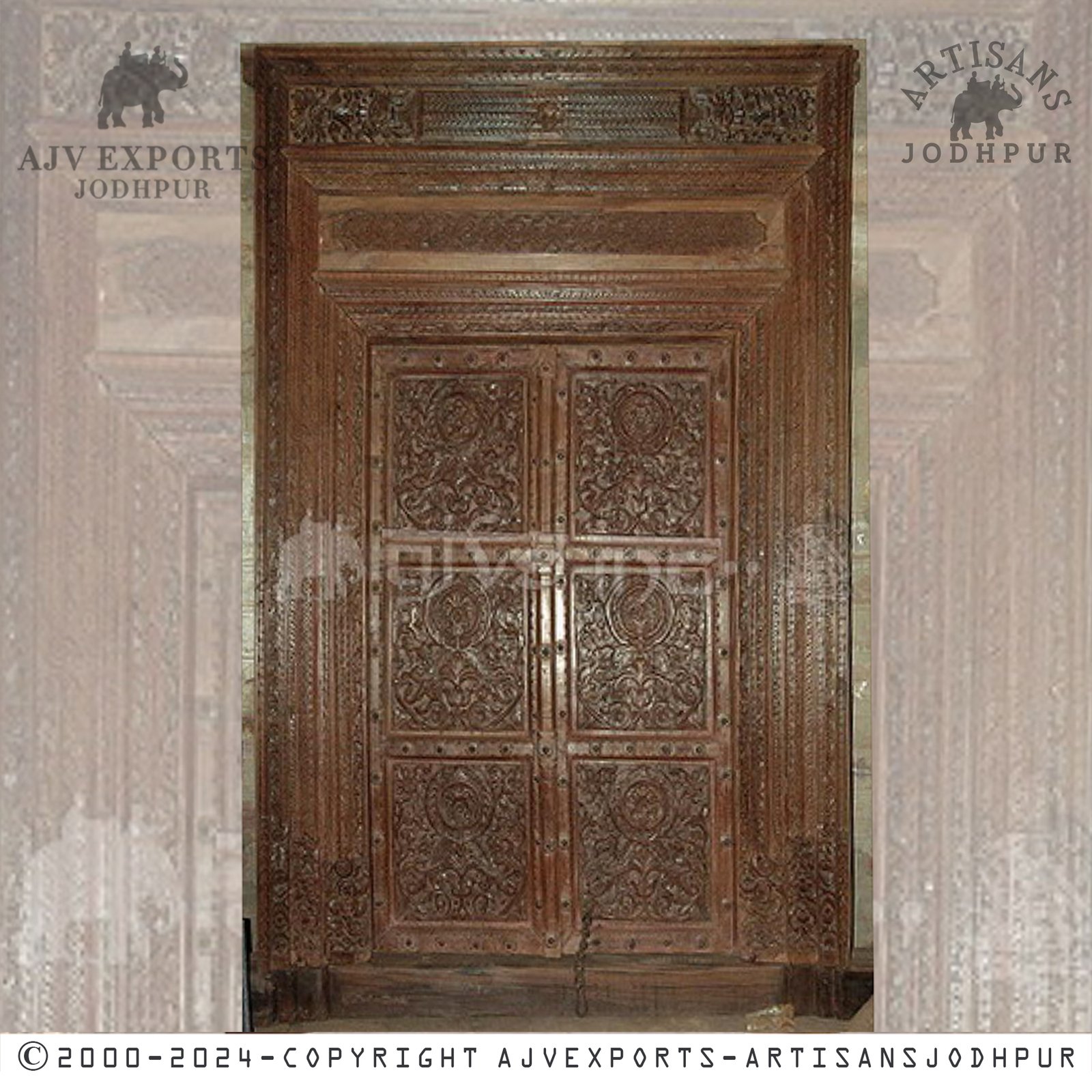 Intricate floral carved wooden door from Jodhpur