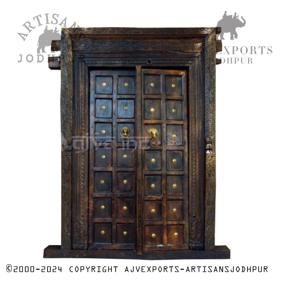 Vintage Wooden Door with Metal Rings  