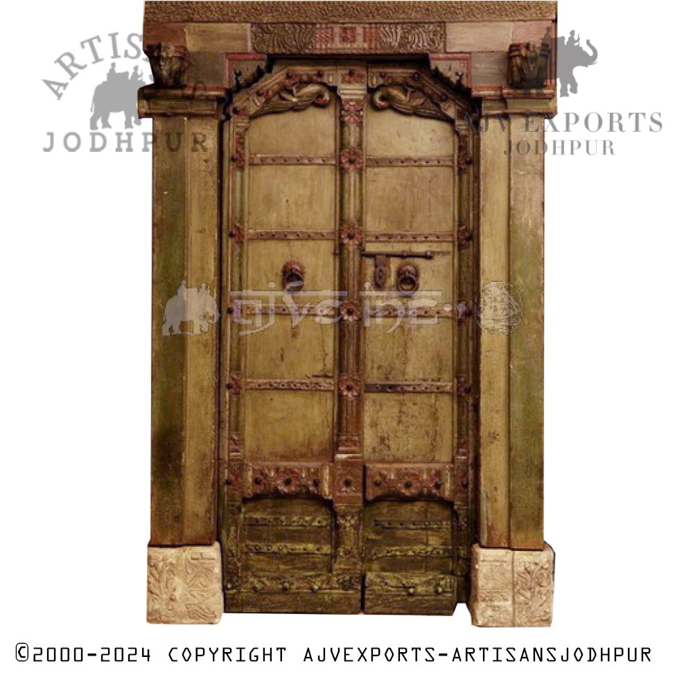 Rustic Wooden Door with Metal Knobs  