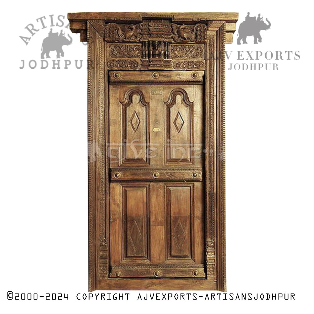 Antique Wooden Door with Carved Panels  